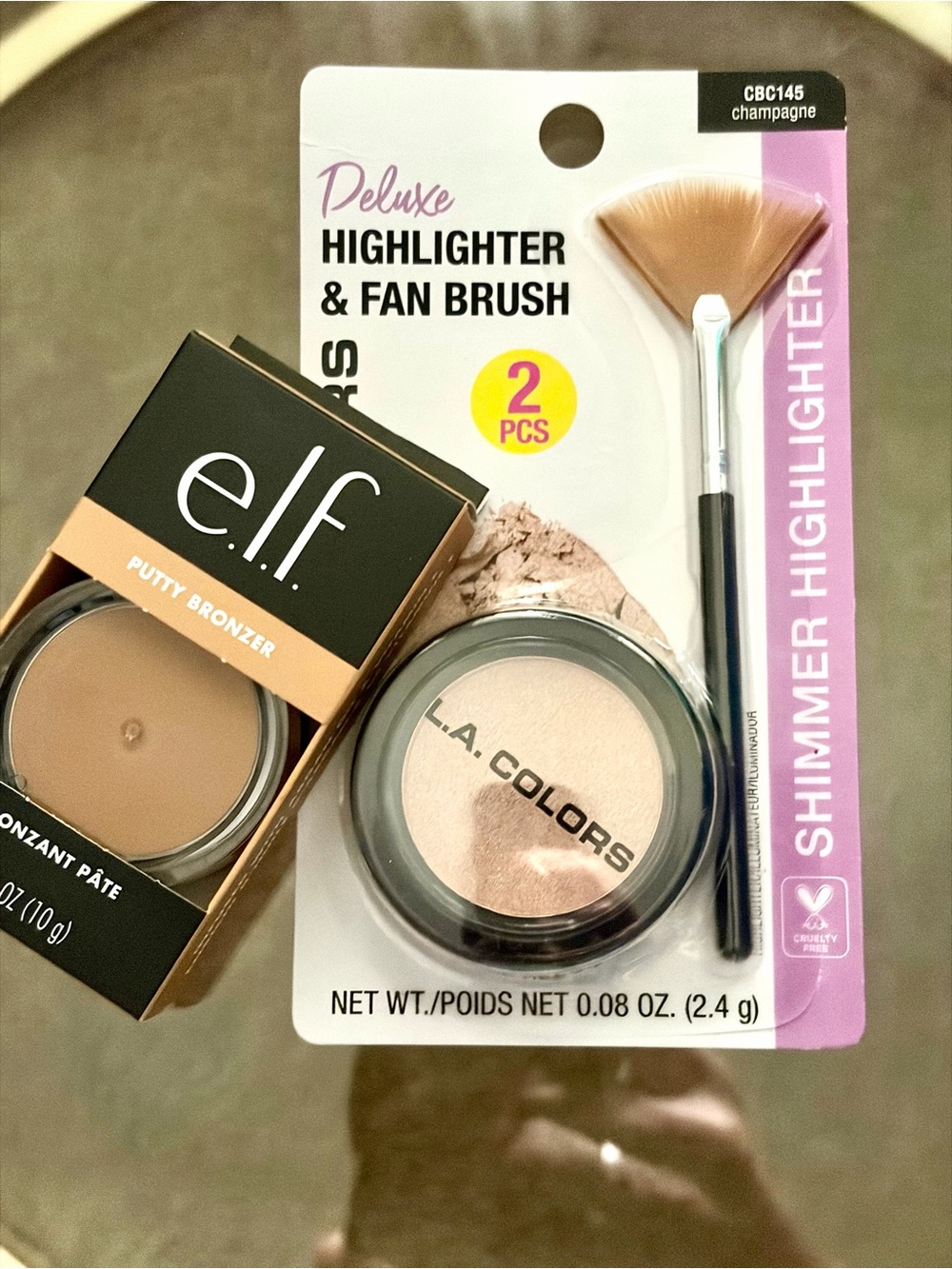 ELF Putty Bronzer & Champagne Shimmer Highlighter Duo with Fan Brush